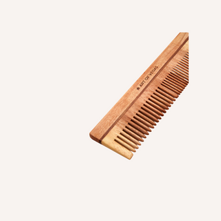 Experience the scalp-soothing power of Art of Vedas Neem Wood Comb, a unique comb made from antibacterial neem wood that gently removes tangles and impurities, leaving your scalp feeling refreshed and revitalized.