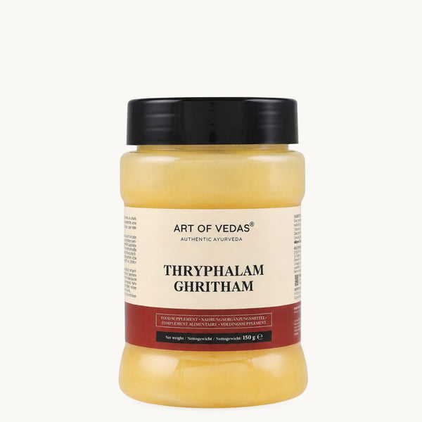 Art of Vedas Triphala Ghritham, klassieke ayurvedische ghee: Haritaki, Amla, Bibhitaki. Pot van 150 g